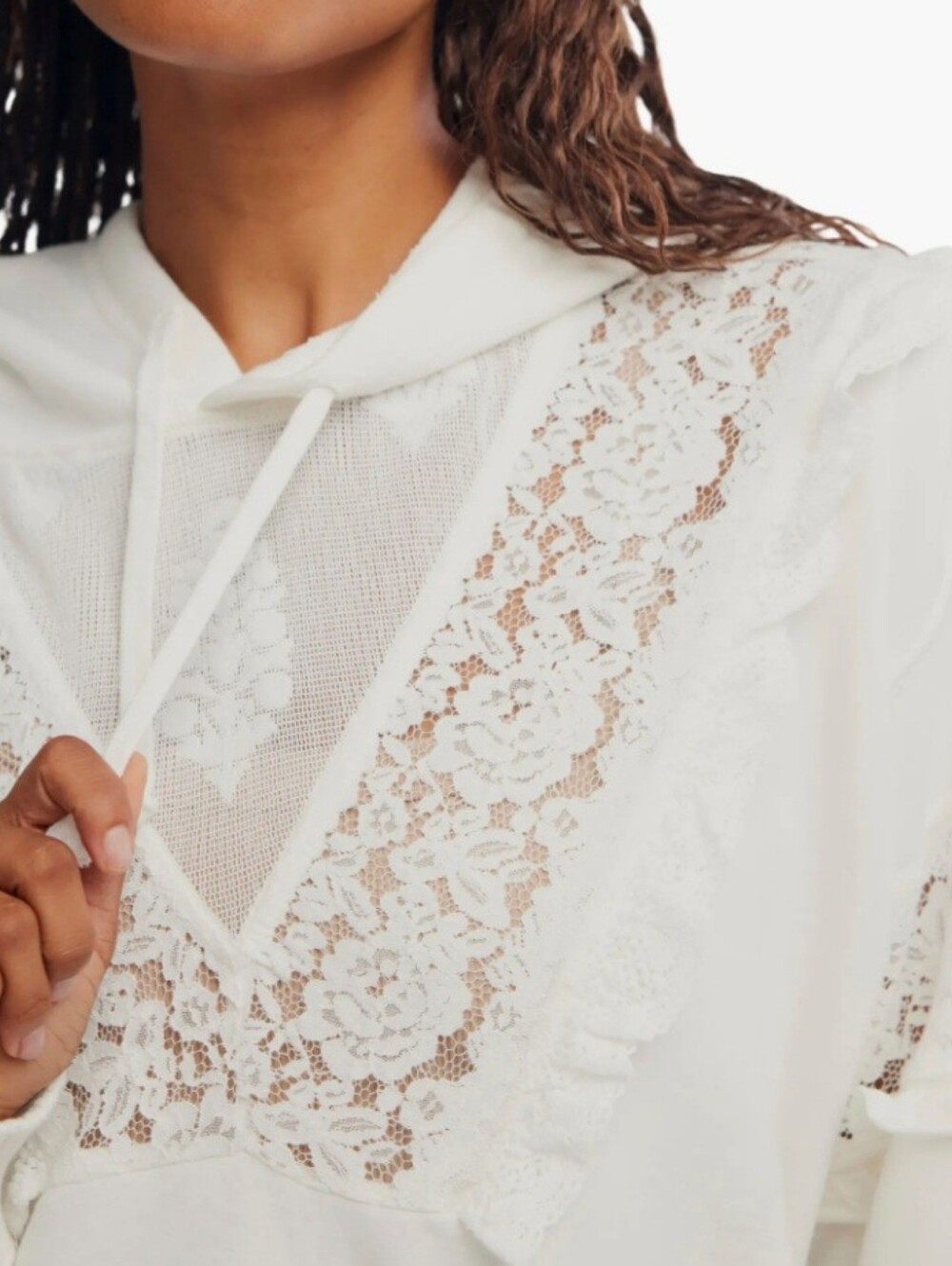 New Free People Movement Sweatshirt Hooded With Lace Detailing - Picture 7 of 12